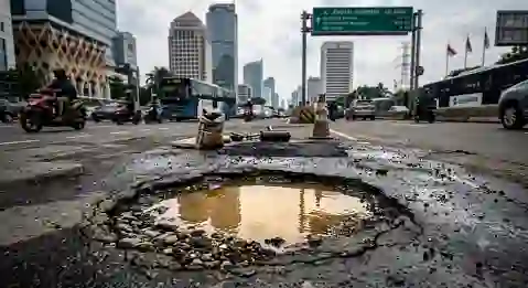 jalan aspal berlubang di jakarta