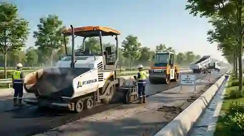 proses perbaikan aspal jalan akibat banjir saat musim hujan